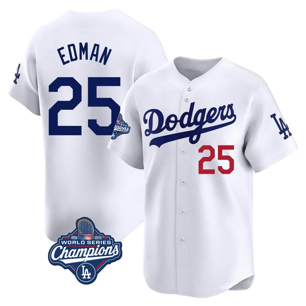 Ldoa LA.Dodgers #25 Tommy Edman Player White World Series Meet Limited Home Stitched Jerseys