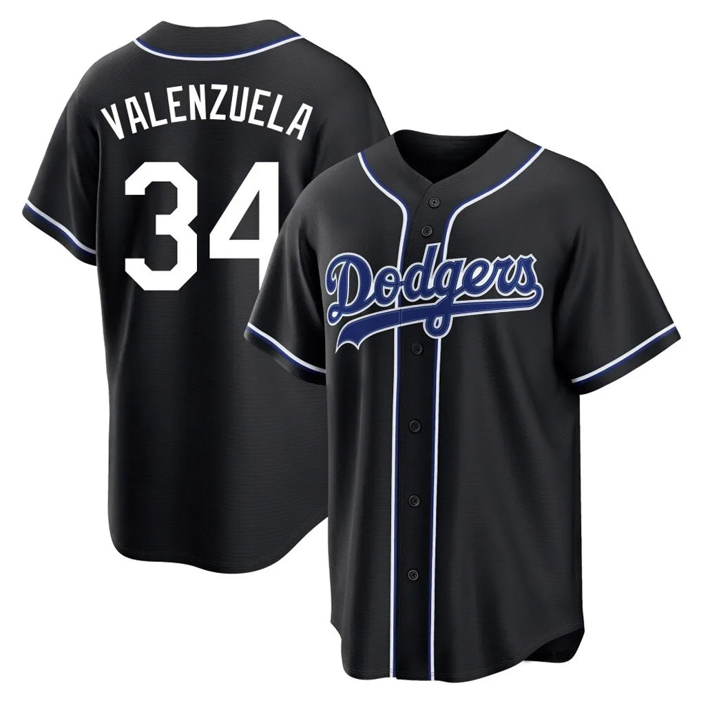 Ldoa LA.Dodgers #34 Fernando Valenzuela Player Black Carbon Limited Home Stitched Jerseys