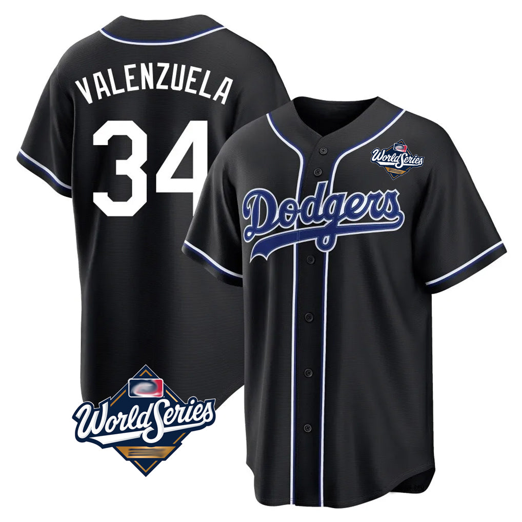 Ldoa LA.Dodgers #34 Fernando Valenzuela Player Black World Series Carbon Limited Home Stitched Jerseys