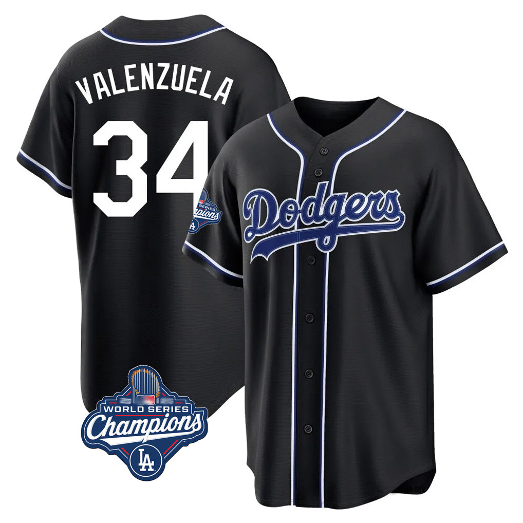 Ldoa LA.Dodgers #34 Fernando Valenzuela Player Black World Series Meet Carbon Limited Home Stitched Jerseys