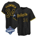 Ldoa LA.Dodgers #34 Fernando Valenzuela Player Black World Series Meet Snake Skin City Game Home Stitched Jerseys