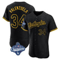 Ldoa LA.Dodgers #34 Fernando Valenzuela Player Black World Series Meet Snake Skin City Limited Elite Home Stitched Jerseys