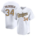 Ldoa LA.Dodgers #34 Fernando Valenzuela Player Gold Collection Limited Home Stitched Jerseys