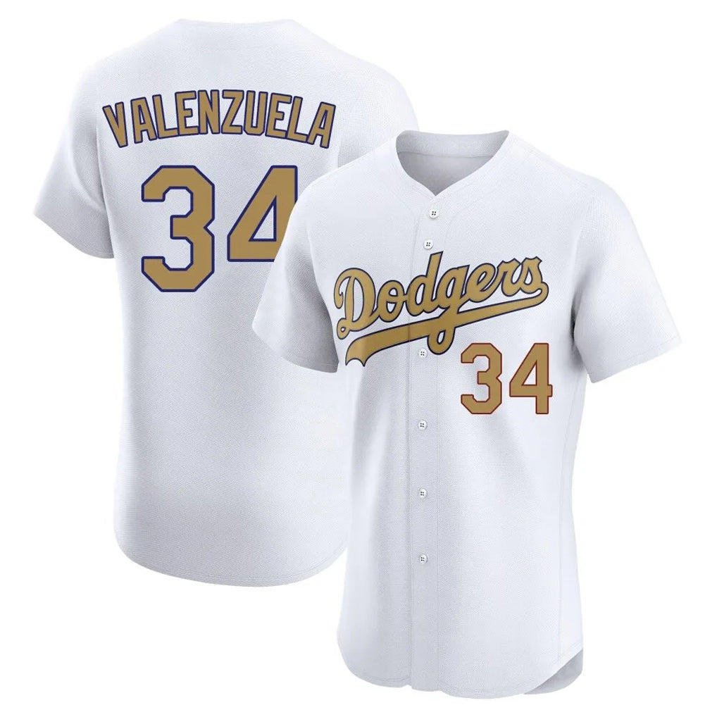 Ldoa LA.Dodgers #34 Fernando Valenzuela Player Gold Limited Elite Home Stitched Jerseys