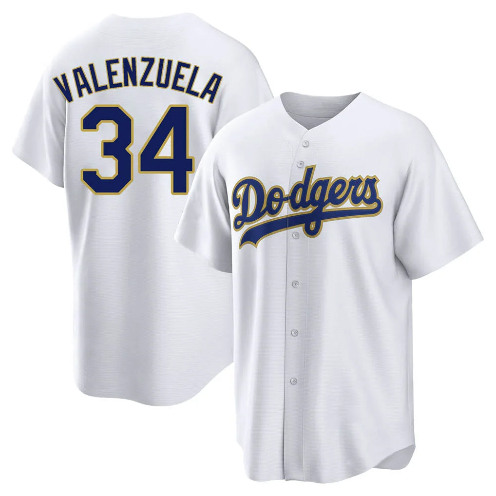 Ldoa LA.Dodgers #34 Fernando Valenzuela Player Gold White 2026 Collection Stadium Game Stitched Jerseys
