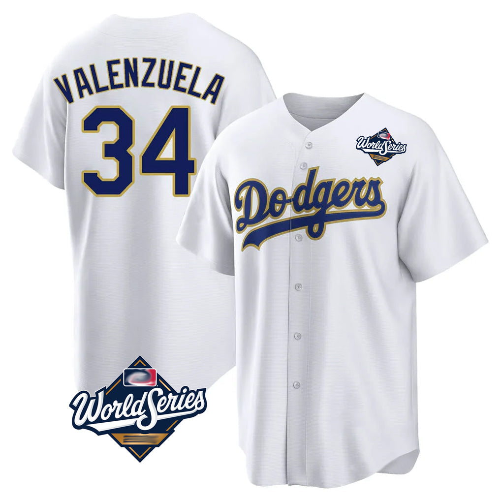 Ldoa LA.Dodgers #34 Fernando Valenzuela Player Gold White World Series 2026 Collection Stadium Game Stitched Jerseys