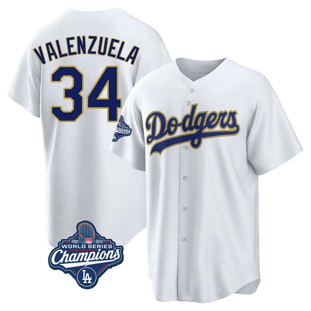 Ldoa LA.Dodgers #34 Fernando Valenzuela Player Gold White World Series Meet 2026 Collection Stadium Game Stitched Jerseys