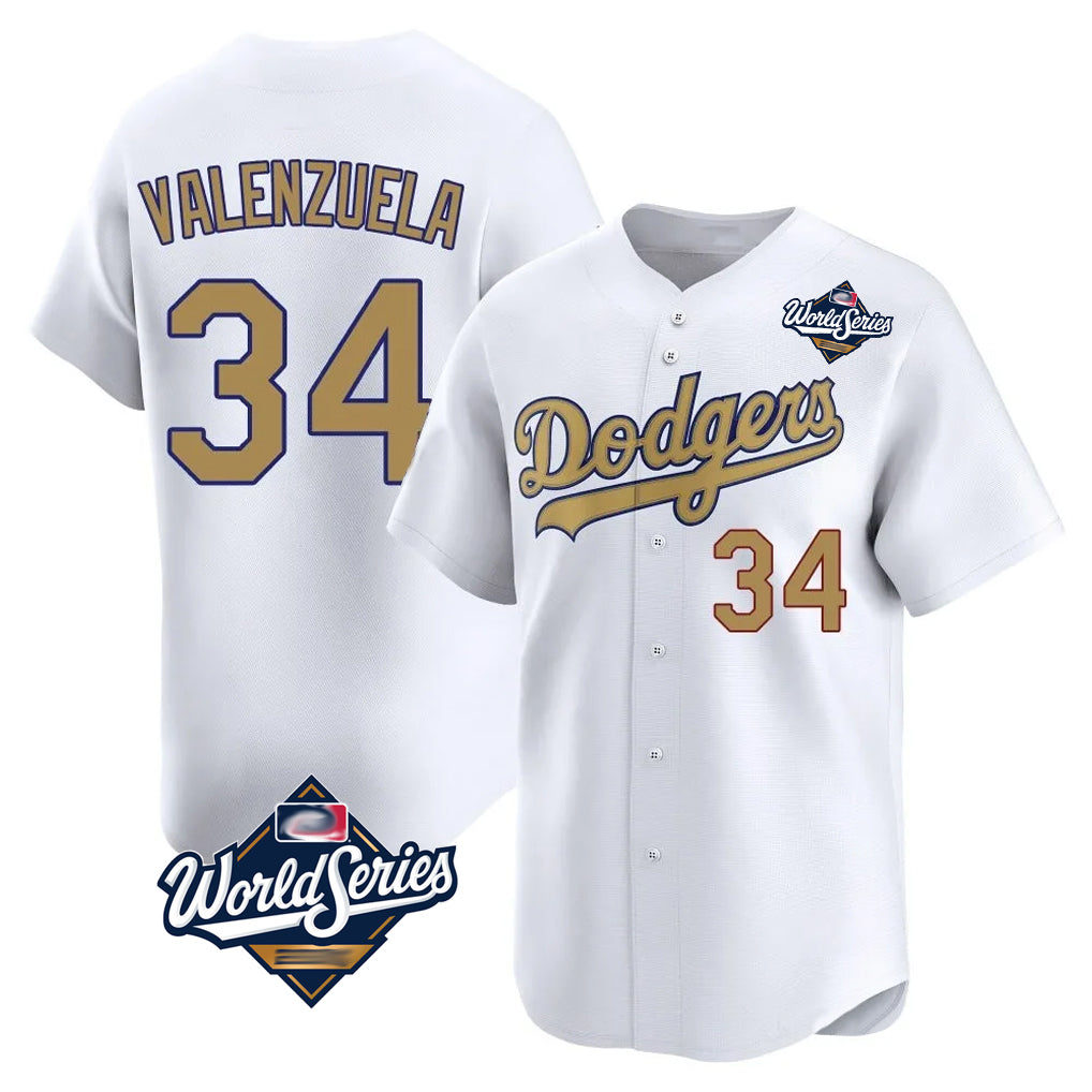 Ldoa LA.Dodgers #34 Fernando Valenzuela Player Gold World Series Collection Limited Home Stitched Jerseys