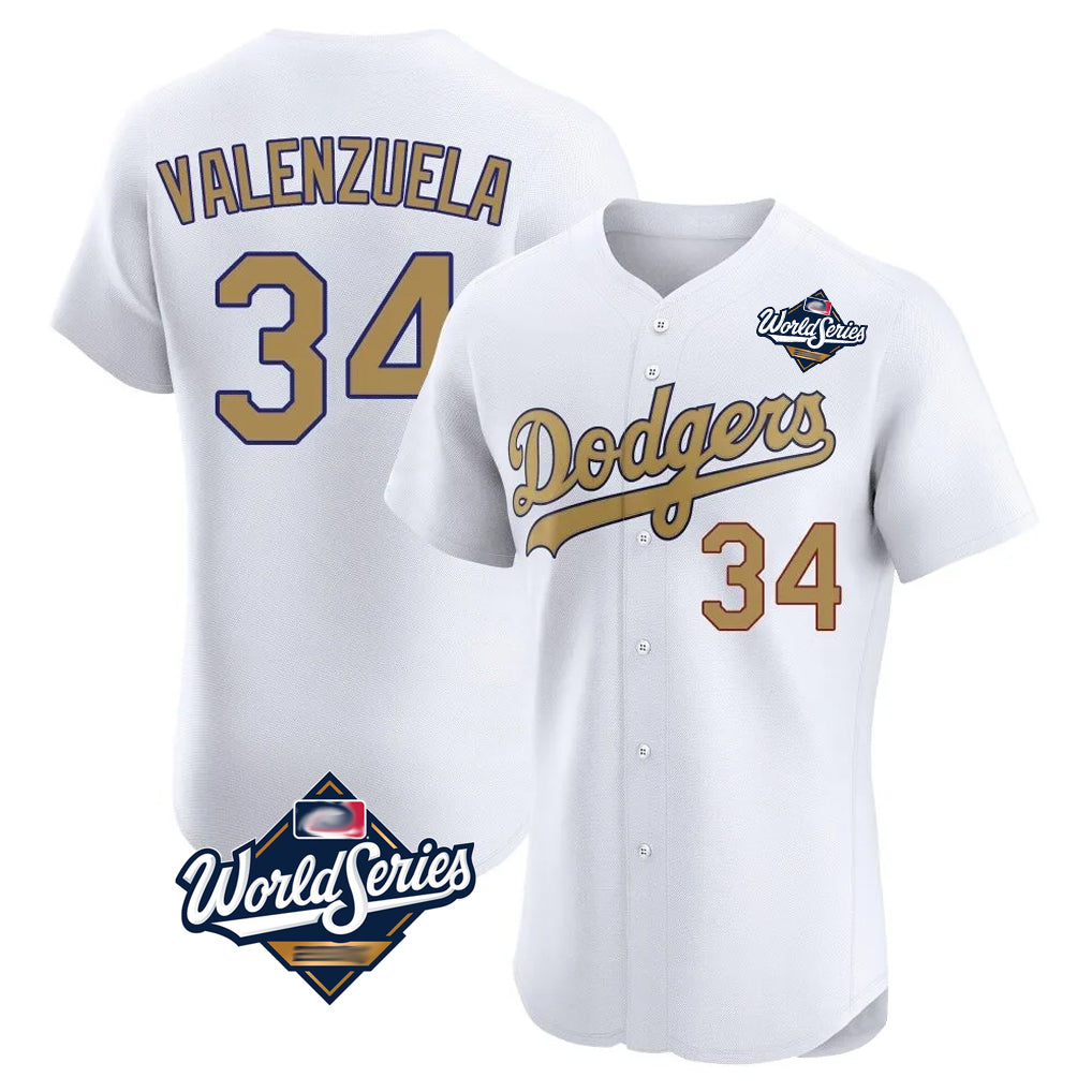 Ldoa LA.Dodgers #34 Fernando Valenzuela Player Gold World Series Limited Elite Home Stitched Jerseys
