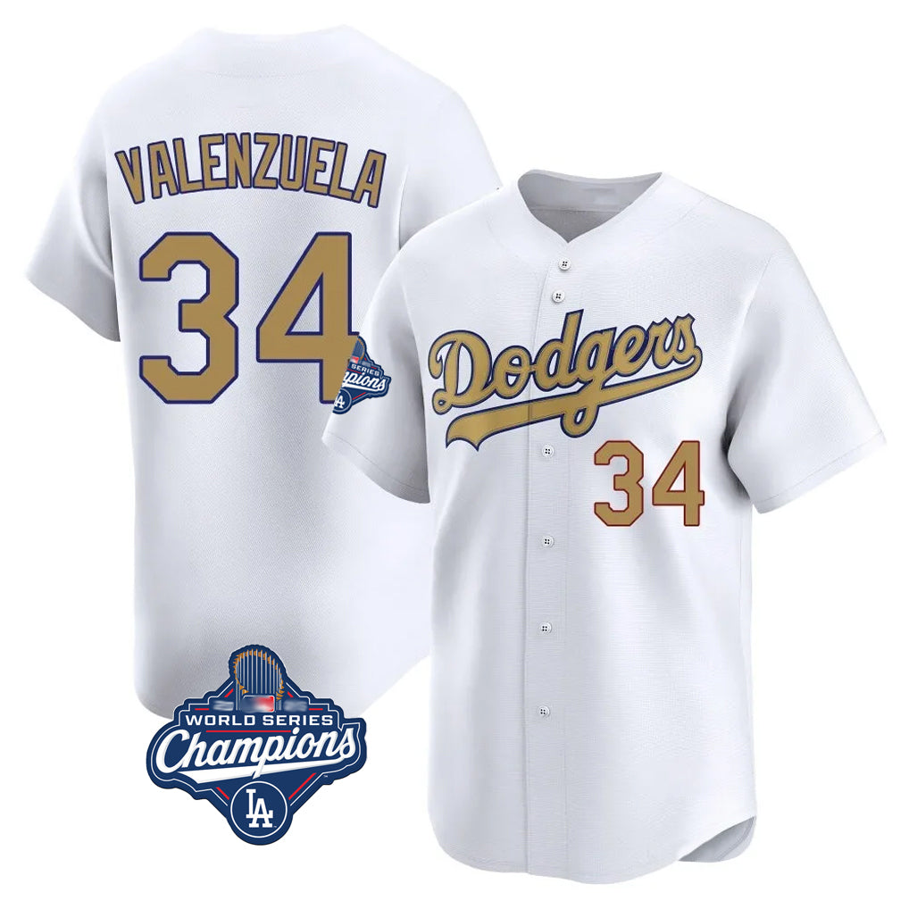 Ldoa LA.Dodgers #34 Fernando Valenzuela Player Gold World Series Meet Collection Limited Home Stitched Jerseys