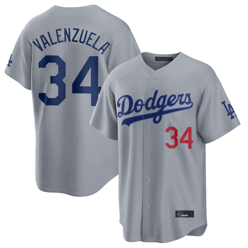 Ldoa LA.Dodgers #34 Fernando Valenzuela Player Gray Game Home Stitched Jerseys