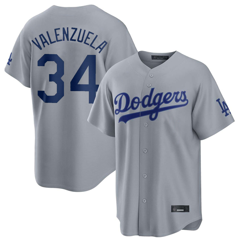 Ldoa LA.Dodgers #34 Fernando Valenzuela Player Gray Game Stitched Jerseys