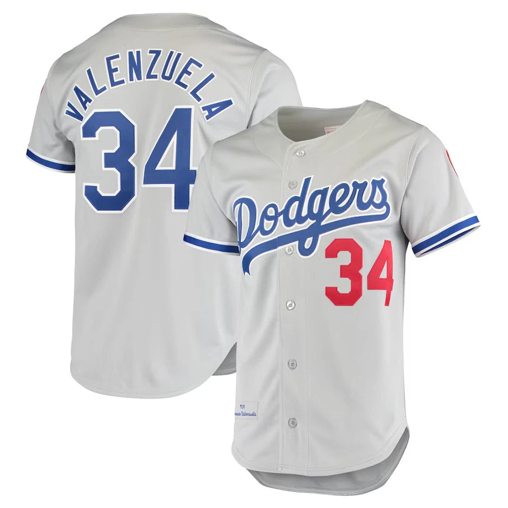 Ldoa LA.Dodgers #34 Fernando Valenzuela Player Gray Throwback 1981 Stitched Jerseys