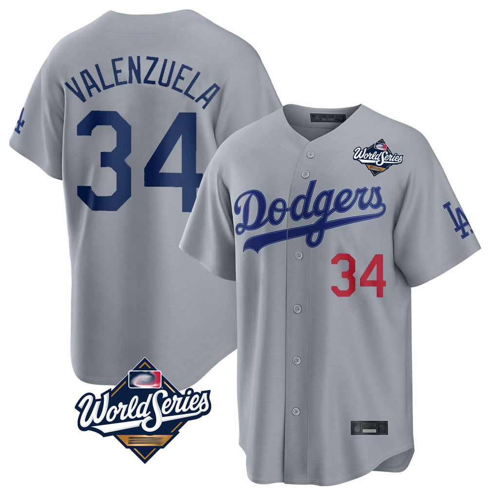 Ldoa LA.Dodgers #34 Fernando Valenzuela Player Gray World Series Game Home Stitched Jerseys