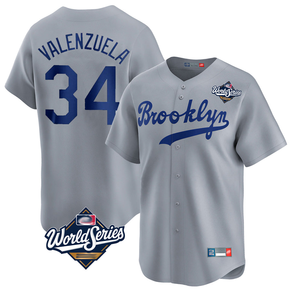 Ldoa LA.Dodgers #34 Fernando Valenzuela Player Gray World Series Game Limited Home Stitched Jerseys