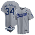 Ldoa LA.Dodgers #34 Fernando Valenzuela Player Gray World Series Game Stitched Jerseys