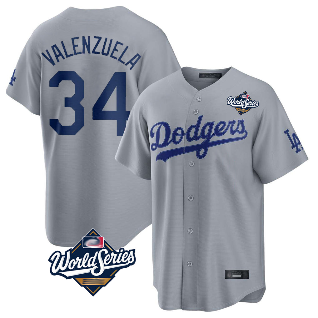 Ldoa LA.Dodgers #34 Fernando Valenzuela Player Gray World Series Game Stitched Jerseys