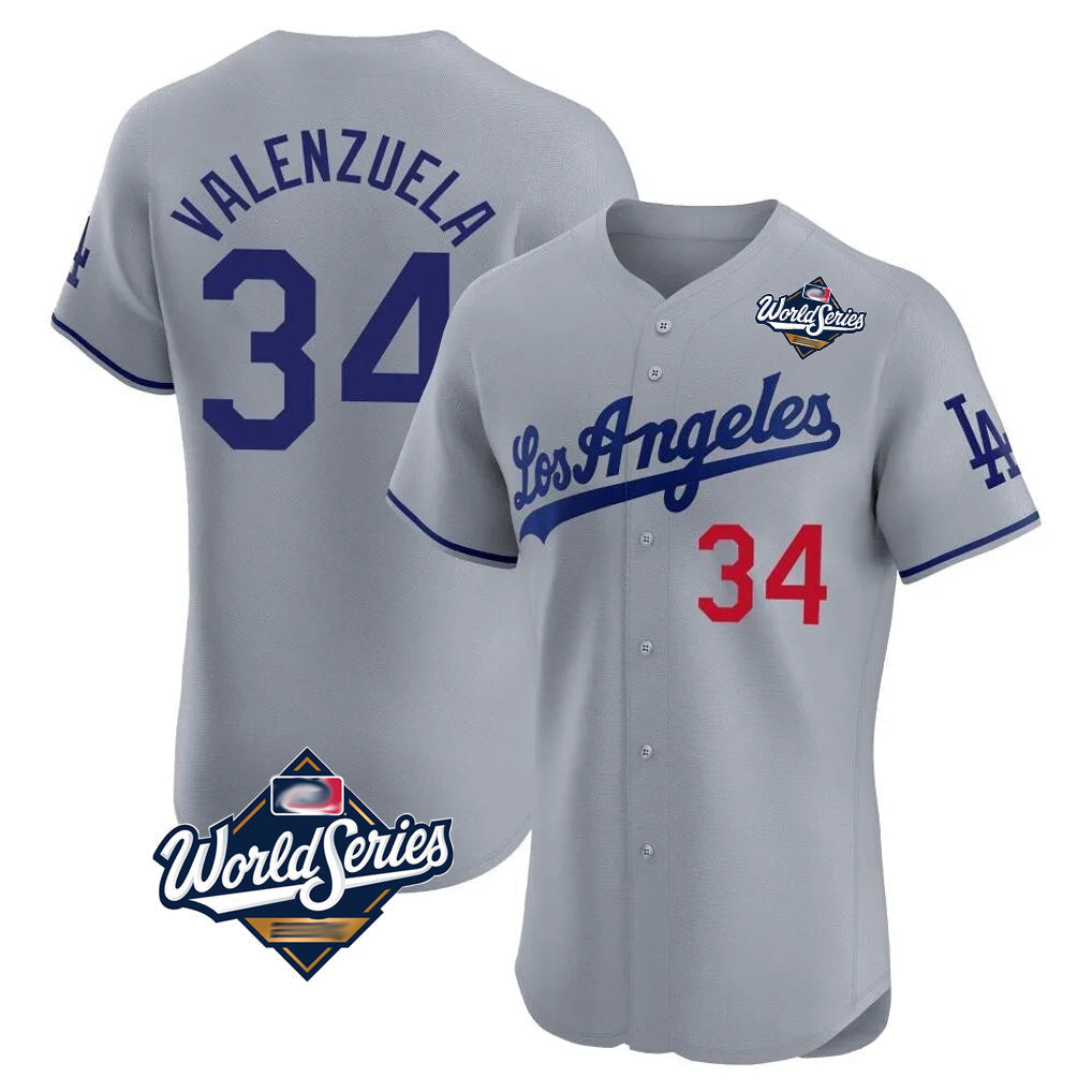 Ldoa LA.Dodgers #34 Fernando Valenzuela Player Gray World Series Limited Elite Home Stitched Jerseys