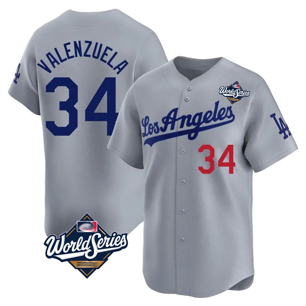 Ldoa LA.Dodgers #34 Fernando Valenzuela Player Gray World Series Limited Home Stitched Jerseys