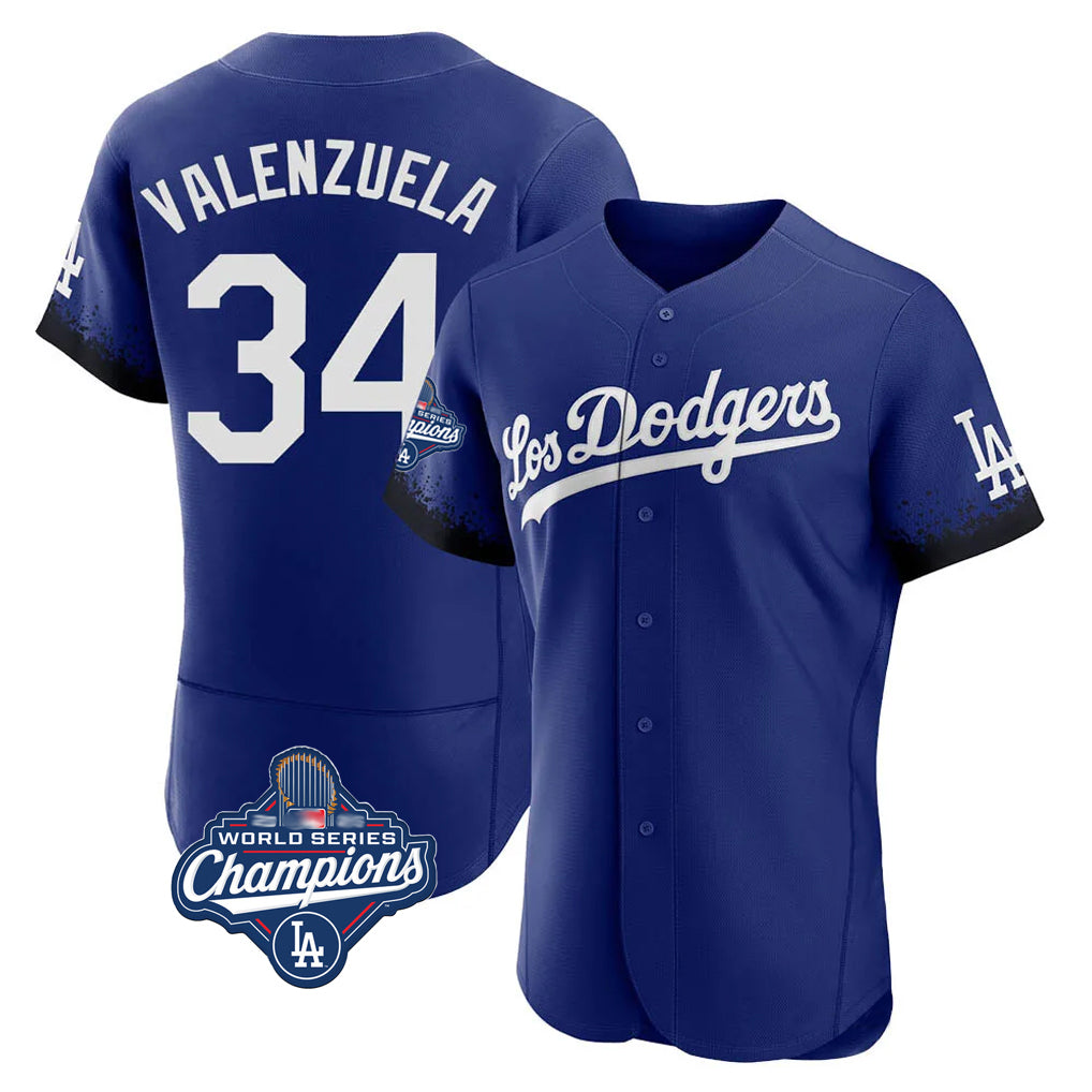 Ldoa LA.Dodgers #34 Fernando Valenzuela Player Royal World Series Meet City Connect Elite Home Stitched Jerseys