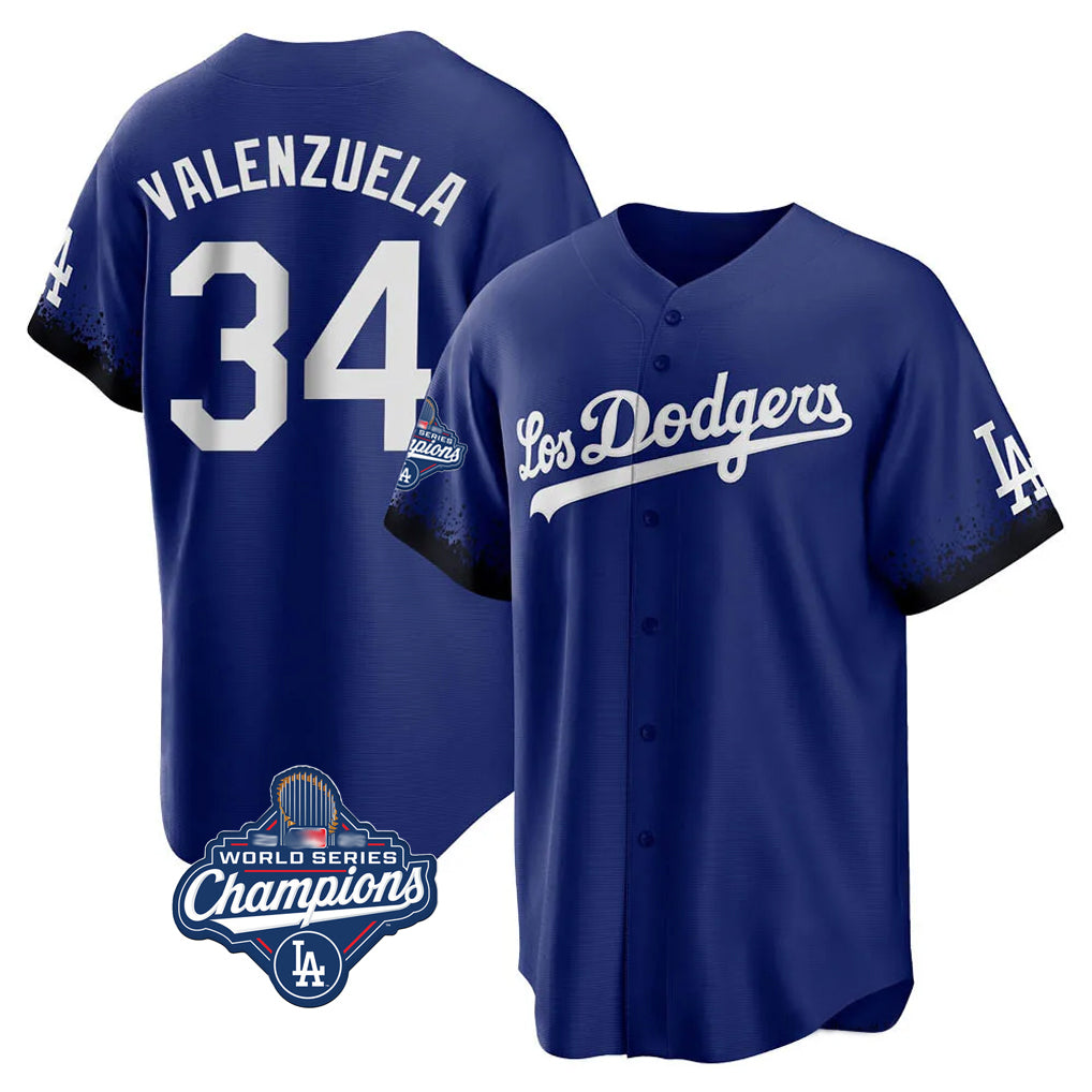 Ldoa LA.Dodgers #34 Fernando Valenzuela Player Royal World Series Meet City Connect Home Game Stitched Jerseys