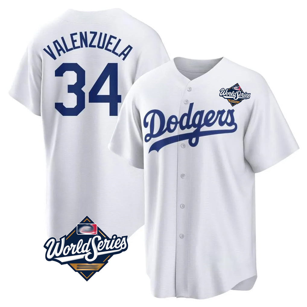 Ldoa LA.Dodgers #34 Fernando Valenzuela Player White World Series Game Home Stitched Jerseys