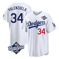 Ldoa LA.Dodgers #34 Fernando Valenzuela Player White World Series Home Game Stitched Jerseys