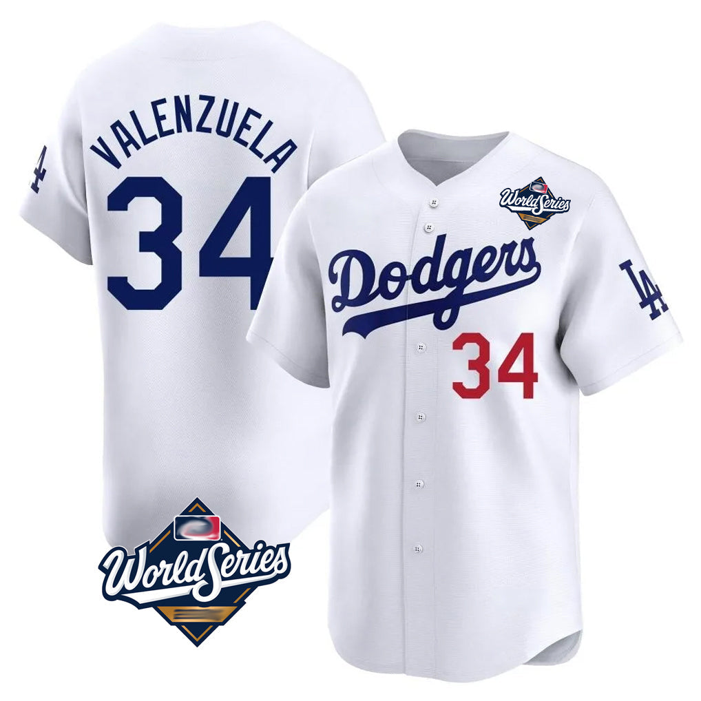 Ldoa LA.Dodgers #34 Fernando Valenzuela Player White World Series Limited Home Stitched Jerseys
