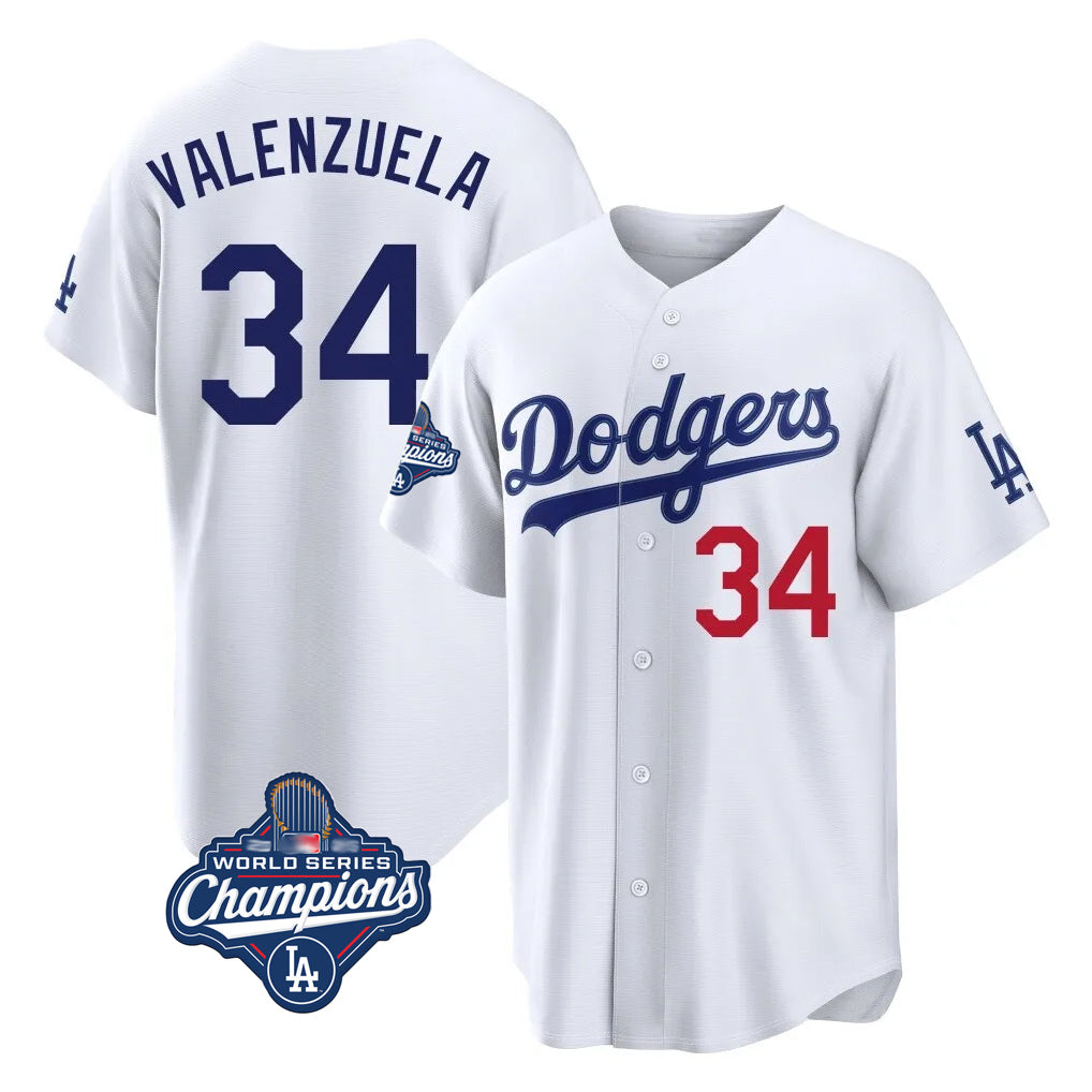 Ldoa LA.Dodgers #34 Fernando Valenzuela Player White World Series Meet Home Game Stitched Jerseys