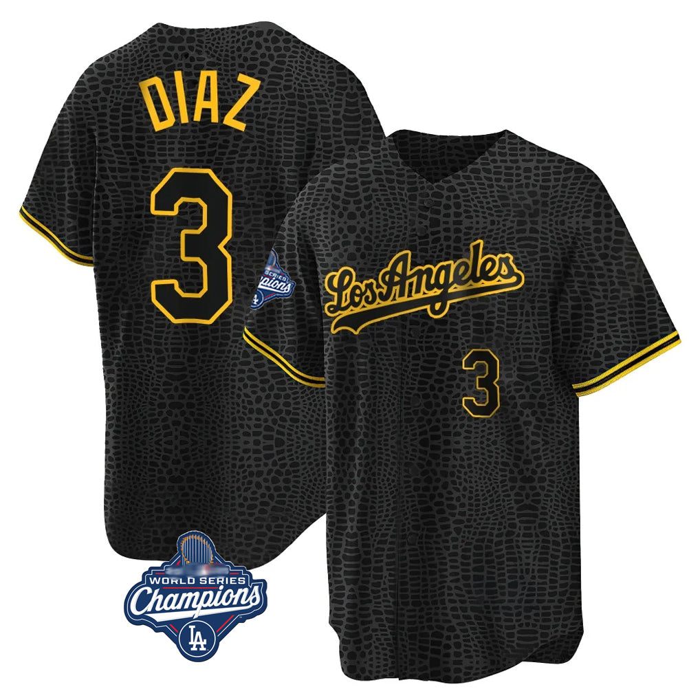 Ldoa LA.Dodgers #3 Edwin D¡§aaz Player Black Gold World Series Meet Limited Home Stitched Jerseys