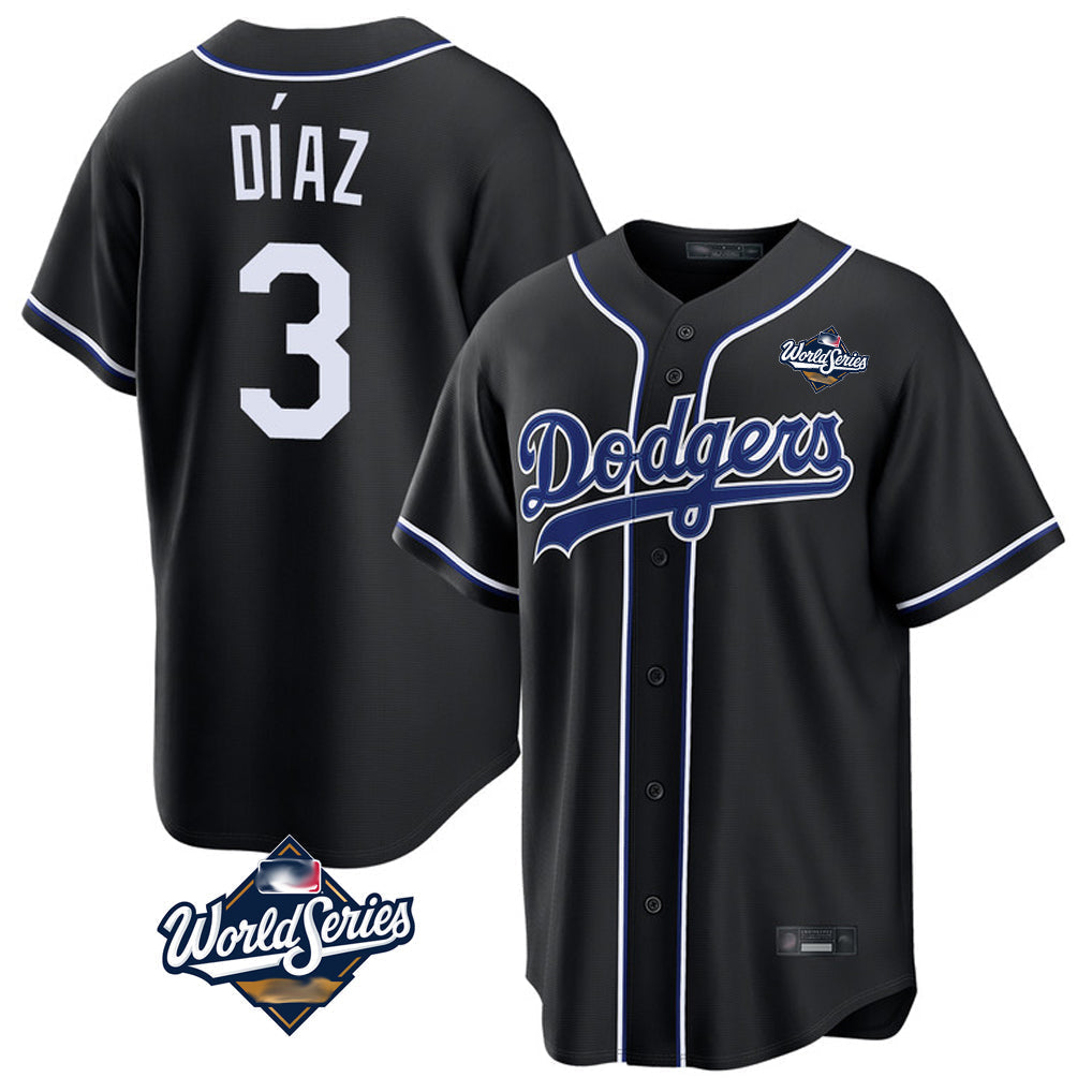 Ldoa LA.Dodgers #3 Edwin D¡§aaz Player Black World Series Carbon Limited Home Stitched Jerseys