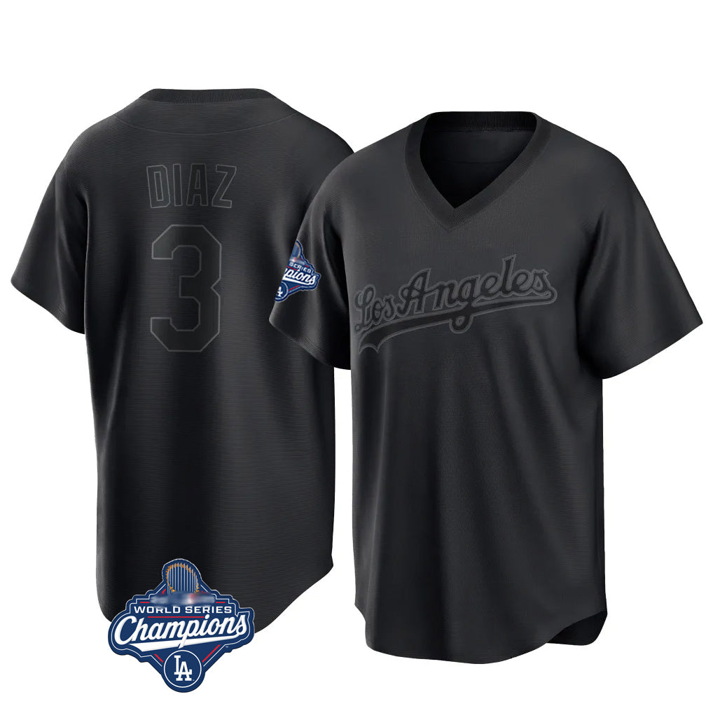 Ldoa LA.Dodgers #3 Edwin D¡§aaz Player Black World Series Meet Pitch Fashion T-shirt Stitched Jerseys