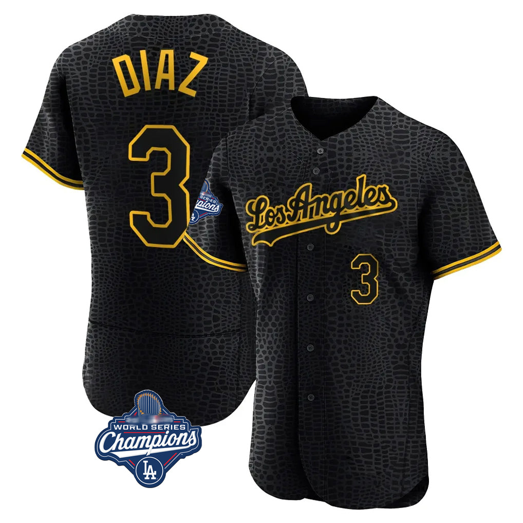 Ldoa LA.Dodgers #3 Edwin D¡§aaz Player Black World Series Meet Snake Skin City Limited Elite Home Stitched Jerseys