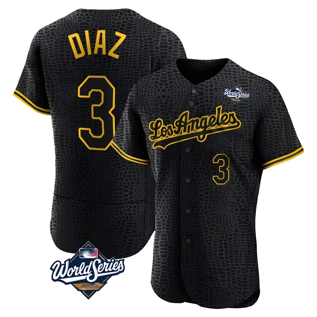 Ldoa LA.Dodgers #3 Edwin D¡§aaz Player Black World Series Snake Skin City Limited Elite Home Stitched Jerseys