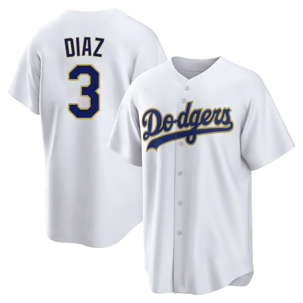 Ldoa LA.Dodgers #3 Edwin D¡§aaz Player Gold White 2026 Collection Stadium Game Stitched Jerseys