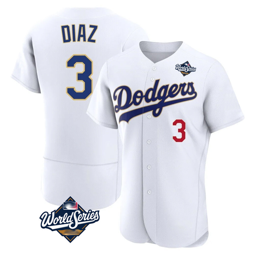 Ldoa LA.Dodgers #3 Edwin D¡§aaz Player Gold White World Series 2026 Collection Stadium Limited Elite Stitched Jerseys