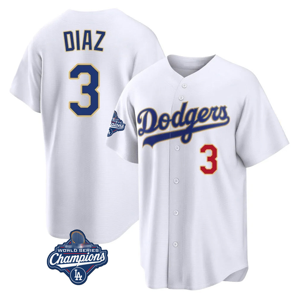 Ldoa LA.Dodgers #3 Edwin D¡§aaz Player Gold White World Series Meet 2026 Collection Stadium Limited Stitched Jerseys