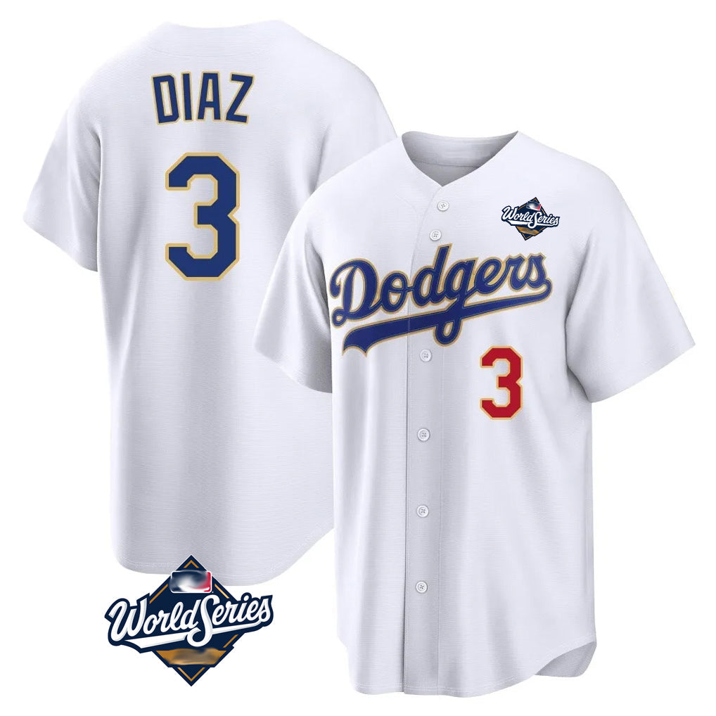 Ldoa LA.Dodgers #3 Edwin D¡§aaz Player Gold White World Series World Series 2026 Collection Stadium Limited Stitched Jerseys