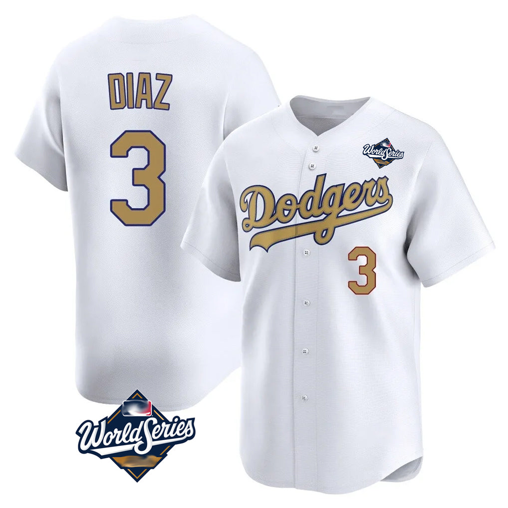 Ldoa LA.Dodgers #3 Edwin D¡§aaz Player Gold World Series Collection Limited Home Stitched Jerseys