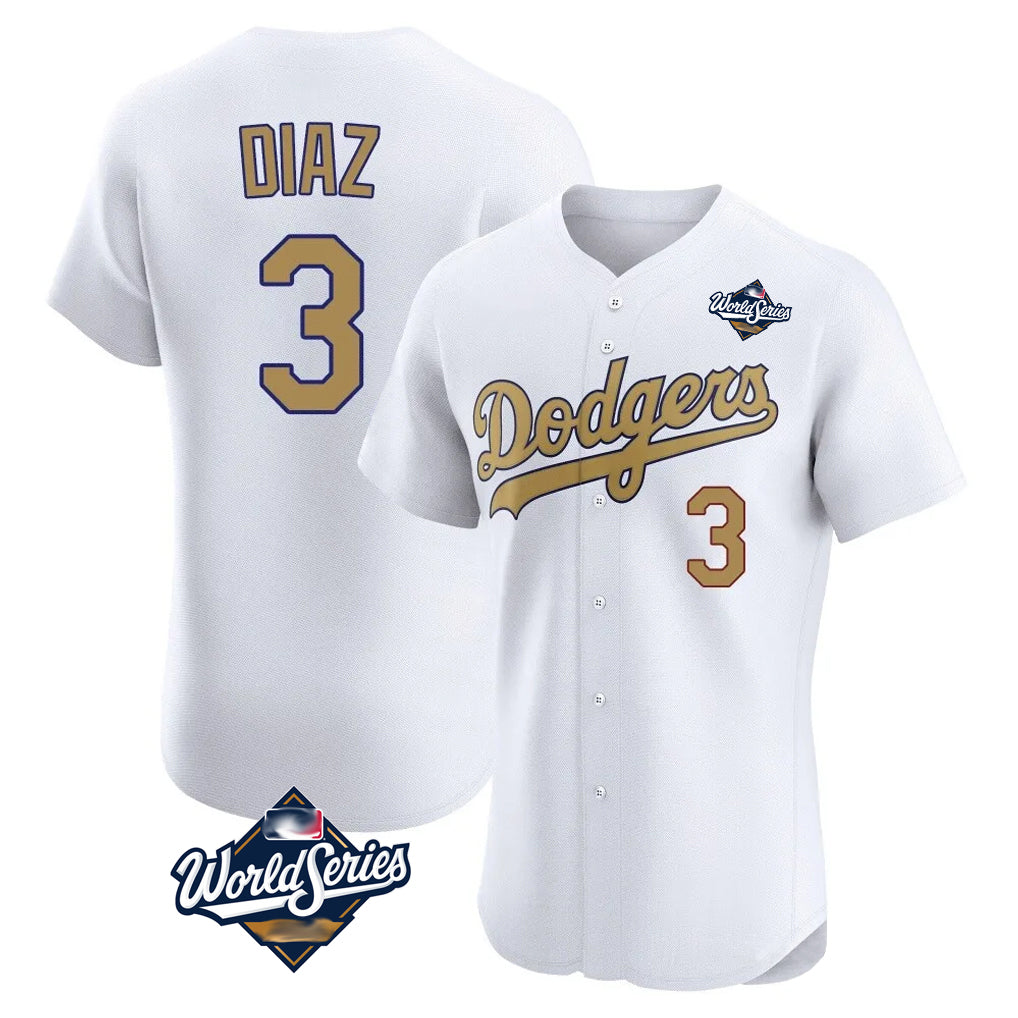 Ldoa LA.Dodgers #3 Edwin D¡§aaz Player Gold World Series Limited Elite Home Stitched Jerseys
