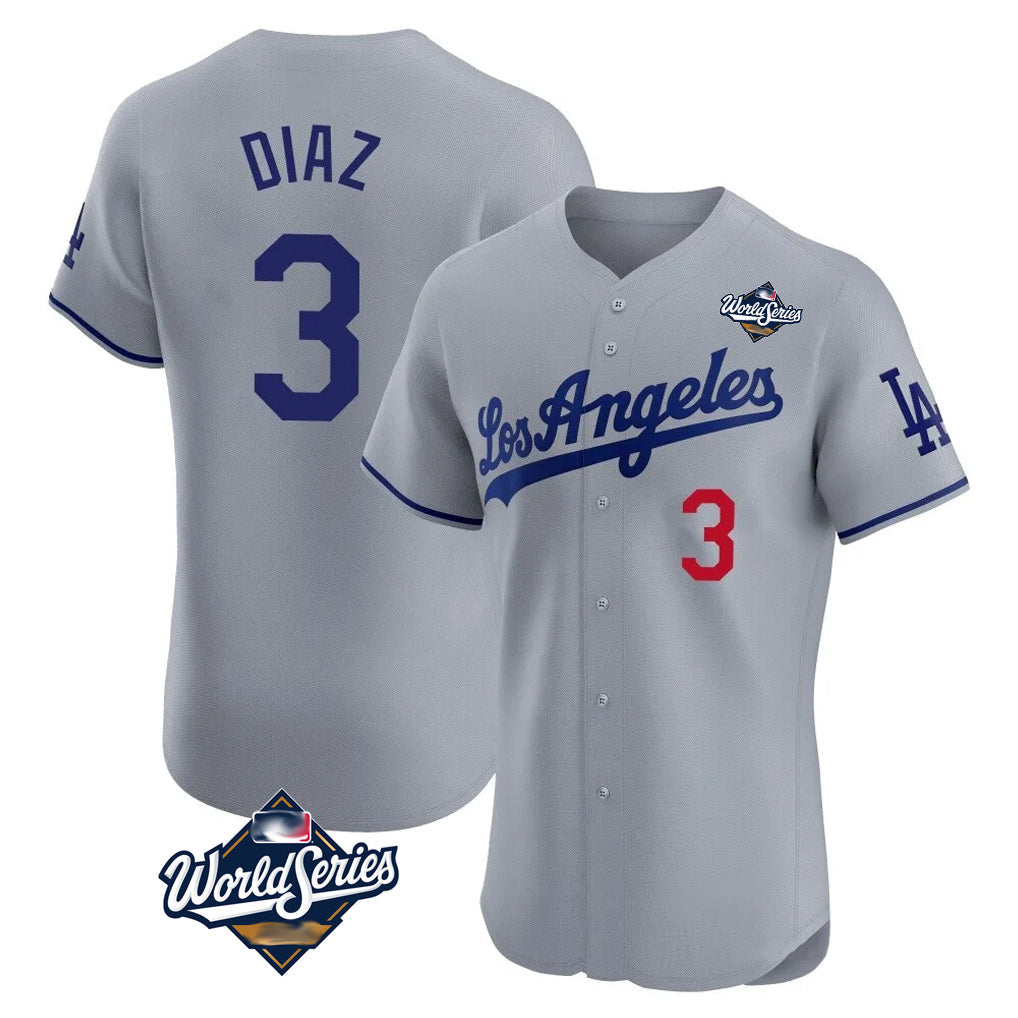 Ldoa LA.Dodgers #3 Edwin D¡§aaz Player Gray World Series Limited Elite Home Stitched Jerseys