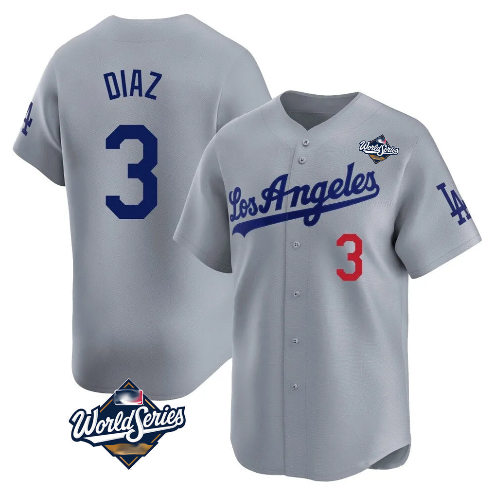 Ldoa LA.Dodgers #3 Edwin D¡§aaz Player Gray World Series Limited Home Stitched Jerseys
