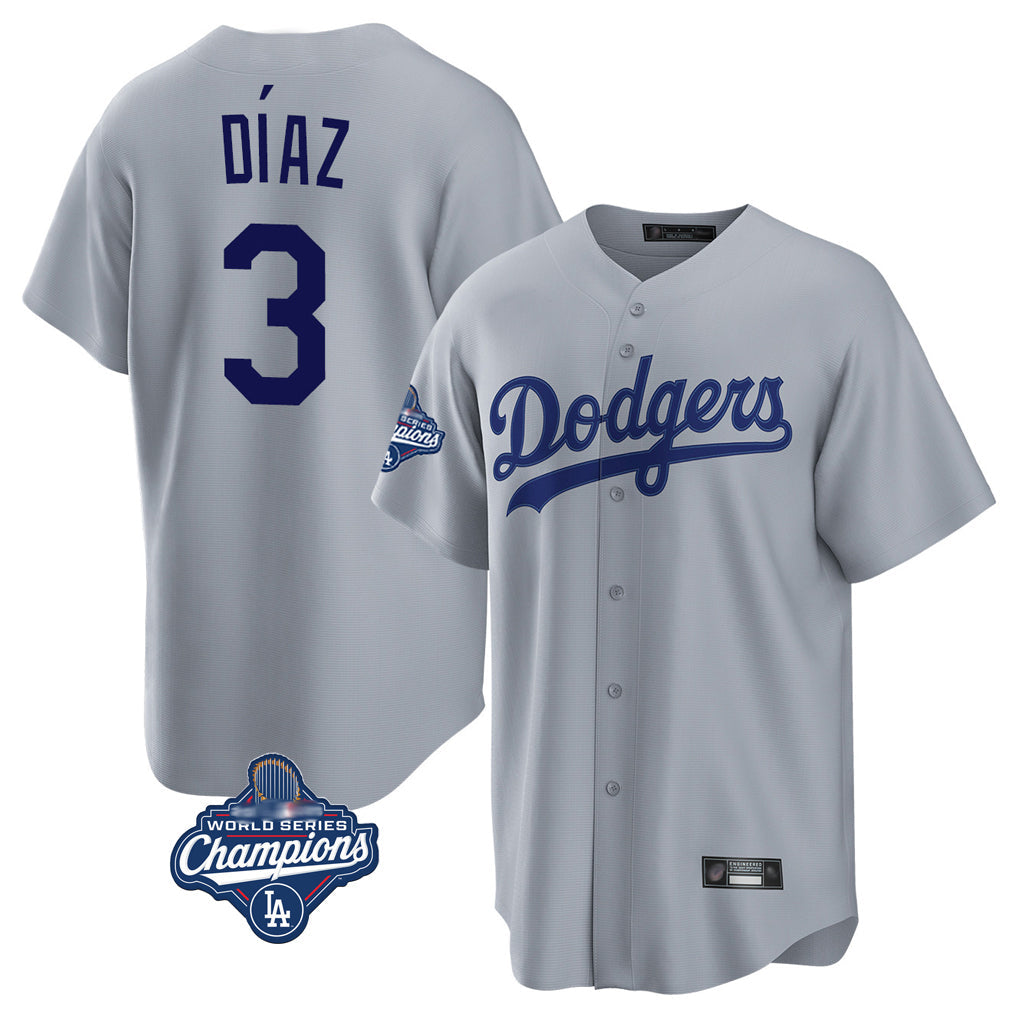 Ldoa LA.Dodgers #3 Edwin D¡§aaz Player Gray World Series Meet Game Stitched Jerseys