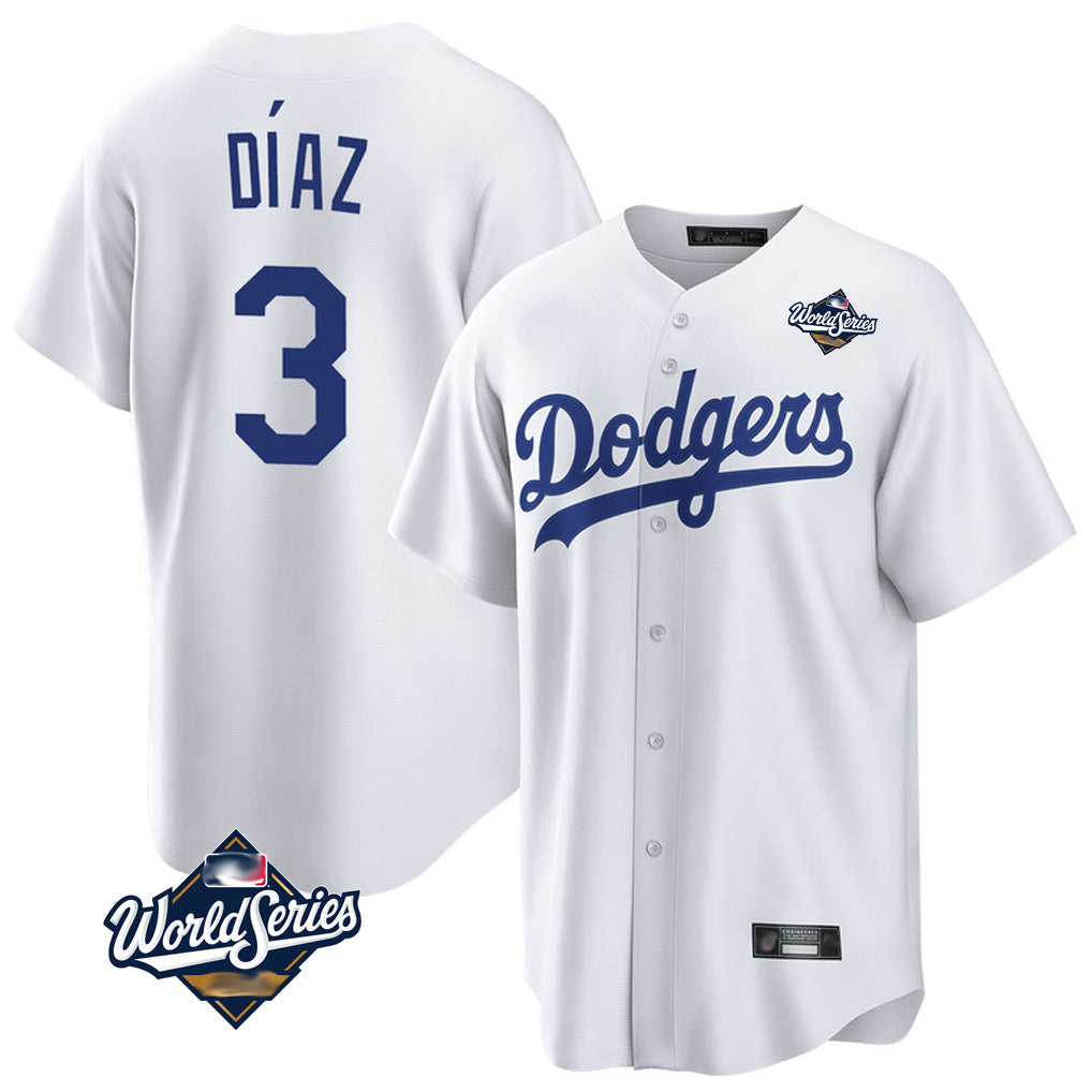 Ldoa LA.Dodgers #3 Edwin D¡§aaz Player White World Series Game Home Stitched Jerseys
