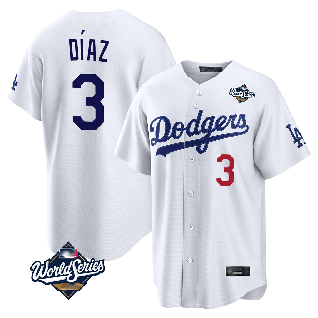 Ldoa LA.Dodgers #3 Edwin D¡§aaz Player White World Series Home Game Stitched Jerseys