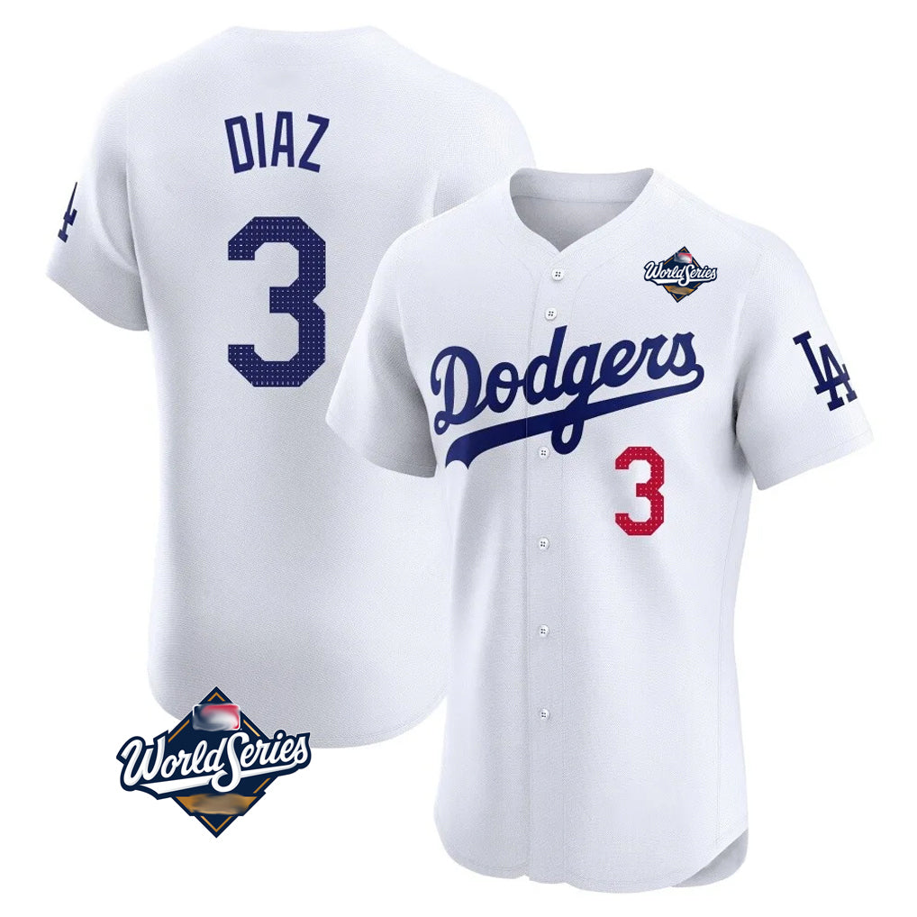 Ldoa LA.Dodgers #3 Edwin D¡§aaz Player White World Series Limited Elite Home Stitched Jerseys