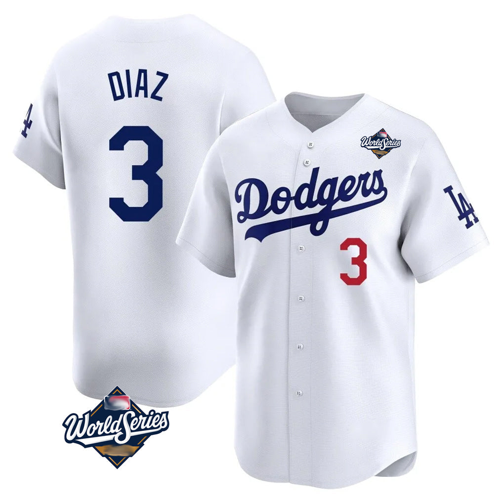 Ldoa LA.Dodgers #3 Edwin D¡§aaz Player White World Series Limited Home Stitched Jerseys