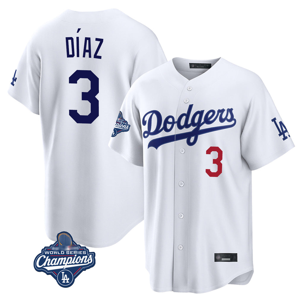 Ldoa LA.Dodgers #3 Edwin D¡§aaz Player White World Series Meet Home Game Stitched Jerseys