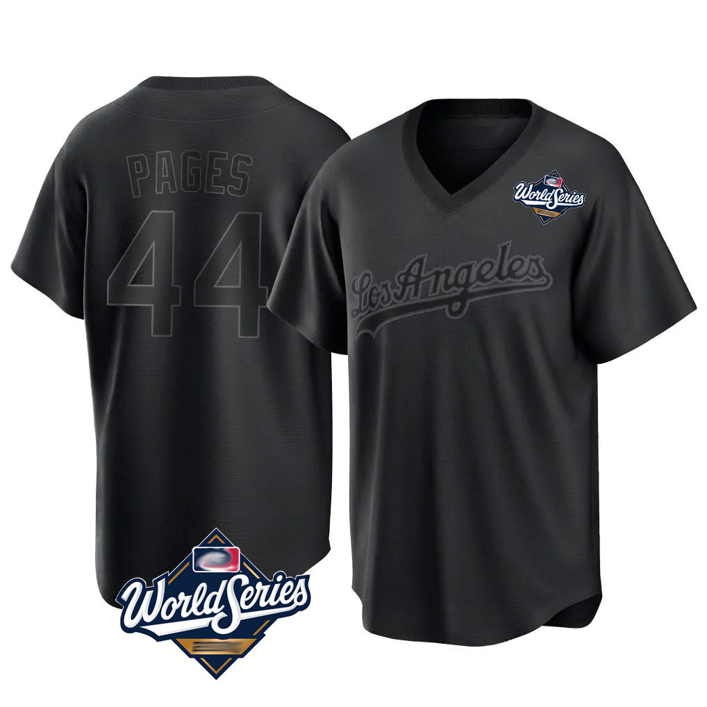 Ldoa LA.Dodgers #44 Andy Pages Player Black World Series Pitch Fashion T-shirt Stitched Jerseys