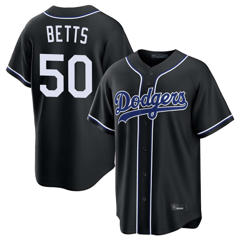Ldoa LA.Dodgers #50 Mookie Betts Player Black Carbon Limited Home Stitched Jerseys